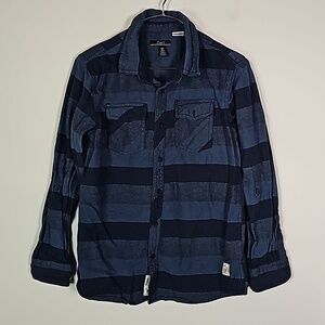 Silver medium blue plaid button down long sleeve shirt